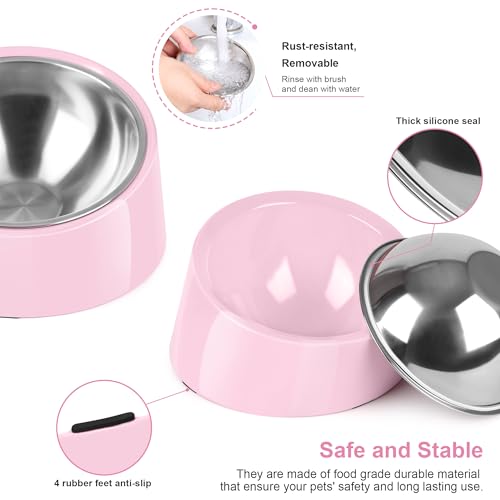 Tilted Dog Bowl Non-Slip & Non-Spill Pet Feeder with Elevated Detachable Melamine Stand, Easy to Get Food Dog Dish, S/100ml Pink - color: Pink, size: Small(100ml)