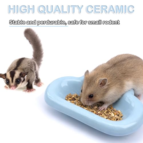 2 Pack Hamster Bowl Ceramic Food Dish Cloud-Shaped Water Feeder for Hamster Hedgehog Squirrel Guinea Pig Small Rodents (Blue