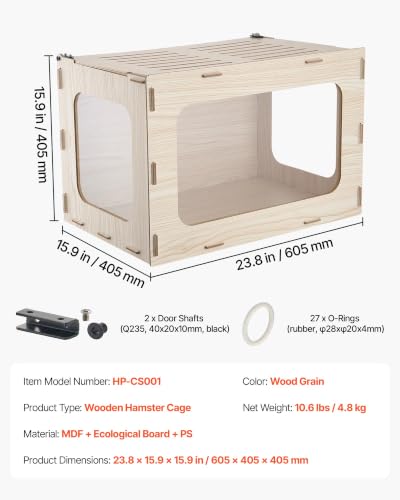 VEVOR Wooden Hamster Cage 23.8"x15.9"x15.9" 270° Viewing Hamster Habitat, Chewproof Small Animal Cage with Openable Top, Large Pet House Wood Enclosure for Syrian/Dwarf Hamsters, Guinea Pigs, Gerbils - size: 23.8"L x 15.9"W x 15.9"H