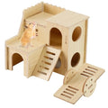 Wooden Hamster Hideout Cage Accessories, Guinea Pig House and Seesaw | Double-Decker Hide Hut with Slide, Hamster Chew Toys for Pet Rats, Hamster Platform for Dwarf Gerbils, Two-Story