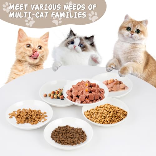 6 Pack Cat Food Bowl, Ceramic Cat Bowls, Anti Whisker Fatigue Cats Bowl Set | 5.5 Inches Shallow Wide Kitten Plates for Food and Water (White-A) - color: White-A