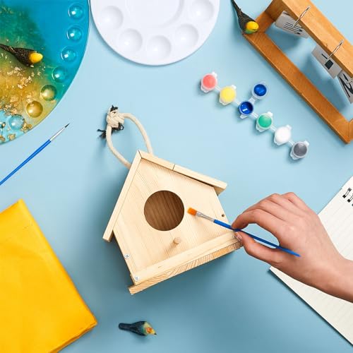 Liliful 6 Sets Wooden DIY Birdhouse Kit, Unfinished Bird Houses with Paints and Paintbrushes, Bird Feeder Craft Arts for Kids Ages 4-8, 8-12, Classroom Activity and Adults Wooden Craft Gifts