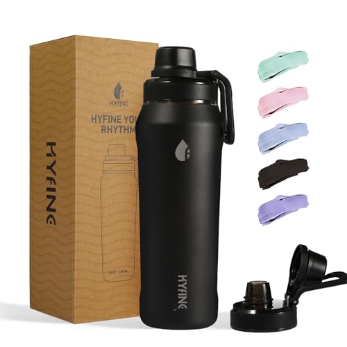 24oz Insulated Water Bottle, Wide Mouth Spout Lid, BPA-Free | Tritan spout lid, BPA free, 18/8 stainless steel body, Cold 24H, hot 12H, Wide mouth fits ice, Fit car cup holder，Black - color: black out