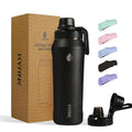 24oz Insulated Water Bottle, Wide Mouth Spout Lid, BPA-Free | Tritan spout lid, BPA free, 18/8 stainless steel body, Cold 24H, hot 12H, Wide mouth fits ice, Fit car cup holder，Black - color: black out