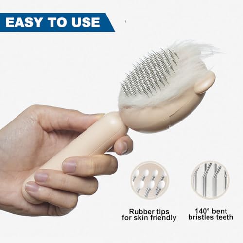 Dog Brush for Shedding, Gentle Self Cleaning Pet Brush with Release Button for Cats and Dogs, Easy to Remove Loose Hair Daily Grooming Tool During Shedding Season - color: White Bear