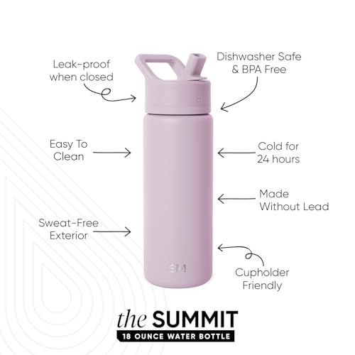 Simple Modern Insulated Water Bottle with Straw | 18oz | Lavender | Summit Stainless Steel Water Bottles, Metal Cup | Leak Proof for School, Gym, Travel, Sports | Lavender Mist - color: -Lavender Mist, style: 18oz