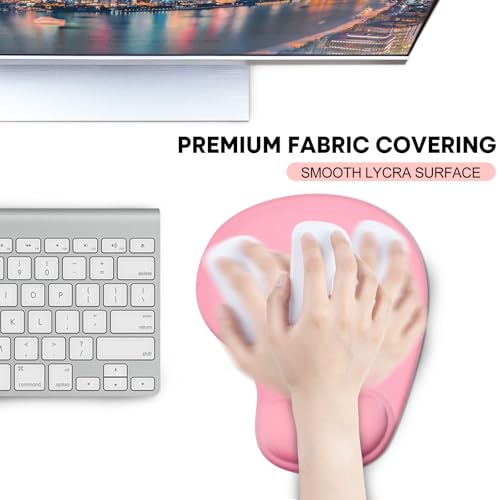 JIKIOU Ergonomic Mouse Pad with Gel Wrist Rest 2 Pack, Portable Small Pink | Upgraded-Prevent Gel Leakage, Ergonomic Design for Pain Relief, Cooling Gel filled, Smooth Lycra Surface, Non-Slip PU Base - color: 02Pink