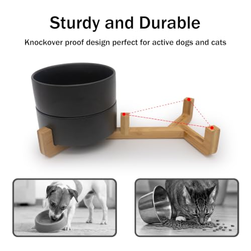 MateeyLife Ceramic Dog and Cat Bowls with Stand, 2-Pack Food and Water Bowl Set - Non-Slip Pet Bowls for Cats,Puppies and Small Dogs, 13.5OZ（Black） - color: Black, size: S-1.5Cup
