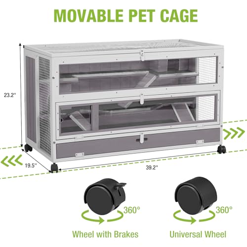GUTINNEEN Guinea Pig Cages - Metal Iron Frame, Hamster Cage with Chew-Proof Aluminum Edges, Movable Small Animal Hideout with Leak-Proof Tray, White - color: White