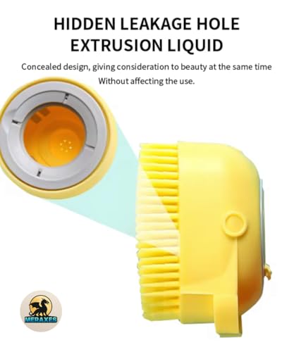 MERAXES Pet Grooming Bath Brush with Soap Dispenser – Soft Silicone Massage Bristles for Dogs & Cats, Gentle Deshedding & Deep Cleaning for Long or Short Hair – Yellow