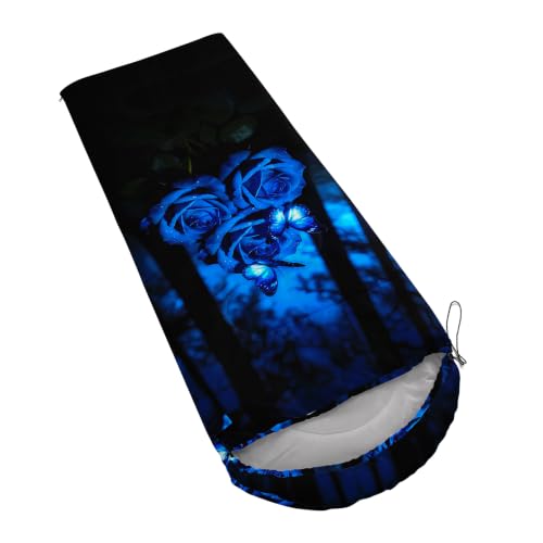 AILONEN Midnight Meow Sleeping Bag, Charcoal Cat Eyes Crescent Graphic, Portable Camp Sack Sleepover Style - color: Blue Rose