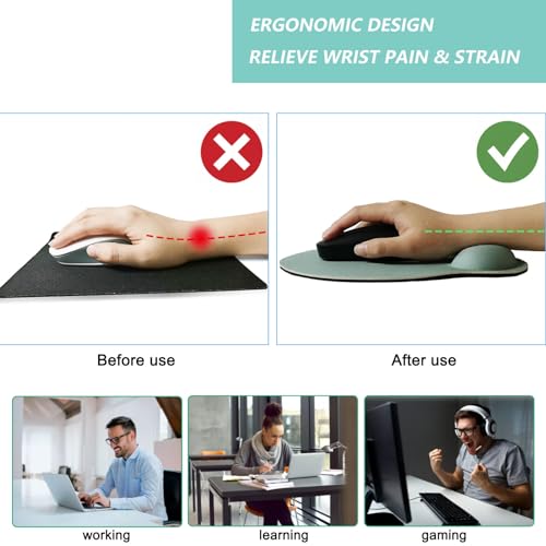 Mouse Pad with Wrist Support, Ergonomic Mouse Pad with Memory Foam Wrist Rest Cushion, Non-Slip Rubber Base Gaming Mice Pad for Home Office Computer Laptop, Green - color: Green