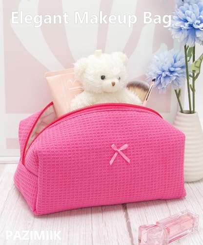 PAZIMIIK Cozy Makeup Bag for Women,Zipper Cosmetic Pouch,Waffle Hotpink | Soft Cosmetic Organizer for Makeup,Skincare,Toiletries,Daily Beauty Essentials,Purse,On-the-Go,Bridesmaid Gifts - color: Waffle Hotpink