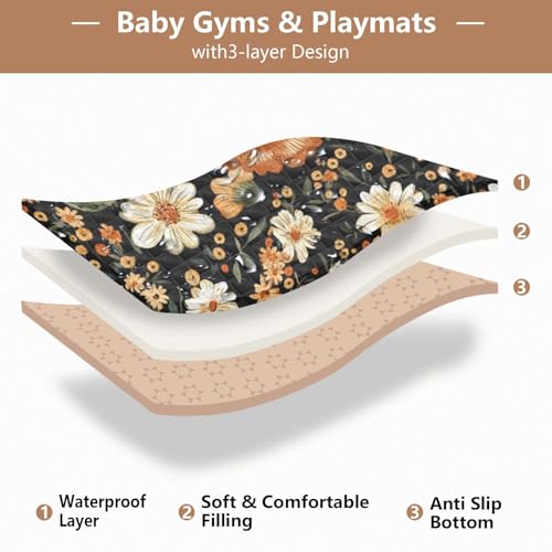 Baby Play Mat Western Desert Boho Floral 50 x 50 Playpen Mats for Floor Play Gym Crawling Mat Non-Slip Cushioned Baby Playmat for Infants, Babies, Toddlers - color: Multi 26