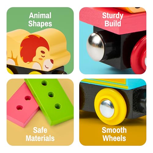 Montessori Animal Wooden Train Toy Set for Kids, 12PCS Magnetic Train Cars with Storage Gift Box, STEM Educational Toy for Boys & Girls, Ages 18Month - 8 Years, Easter Birthday Party Gift