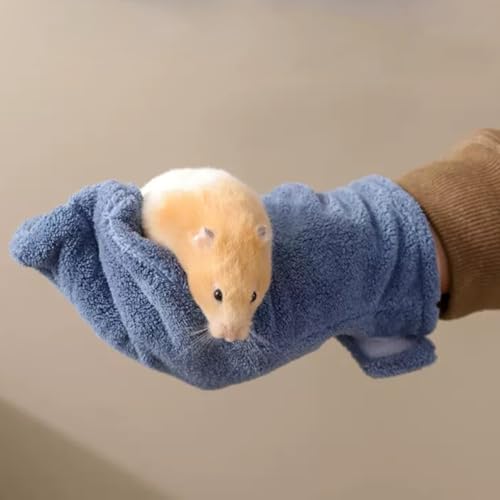 1Pcs Bite-resistant Gloves Adjustable Hamster Bite Proof Glove and Grooming Brush Set Soft Cleansing Brush Massage Combs, Guinea Pig Brush, Hamster Care Set for Hamsters, Ferrets, Hedgehog (Blue)