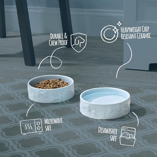 Manor Large Ceramic Pet Bowl – Blue, Durable Modern Design for Cats & Dogs - color: Blue, size: Large