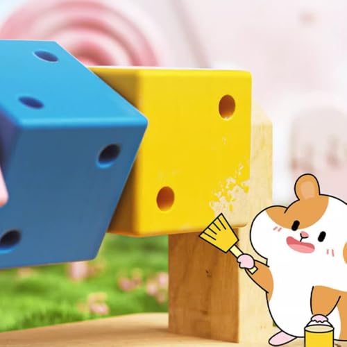 Hamster Chew Toy Wood Platform - Colorful Wooden Block for Small Animals Like Chinchilla, Gerbil, Guinea Pig, Rat, Chipmunk, Squirrel, Sugar Glider, Dwarf Hamster - Teeth Grinding, Exercise
