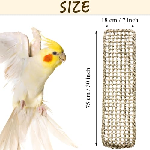 Bird Seagrass Mat 30 x 7 Inch Natural Seagrass Woven Bird Net, Parakeet Climbing Rope Ladder, Hammock Climbing Rope Ladder with Hooks, Chew Toys for Parrots Lovebird Cockatiel Budgie Hamster