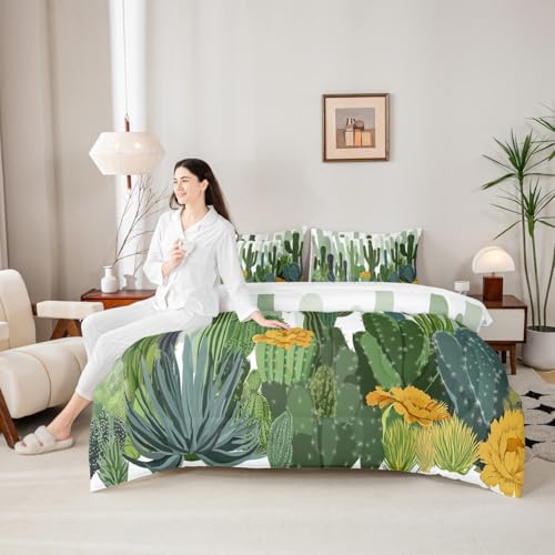Erosebridal Cactus Comforter Set Prickly Pear Bed in A Bag Queen Size 7 Pieces Desert Plant Flower Bed Set Botanical Green Leaves Garden Style Bedding - color: Green, size: Queen