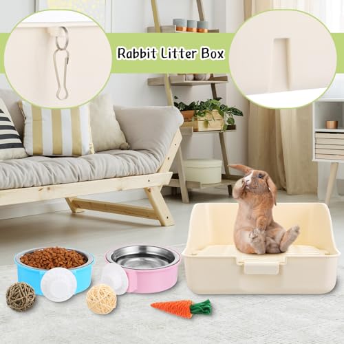 Reallnaive 15 Pcs Rabbit Starter Kit Small Rabbit Litter Box Girls Gift Animal Grooming Kit Bunny Toys Bowl Blankets with Cleaning Set for Guinea Pig Accessories(Multicolor) - color: Multicolor