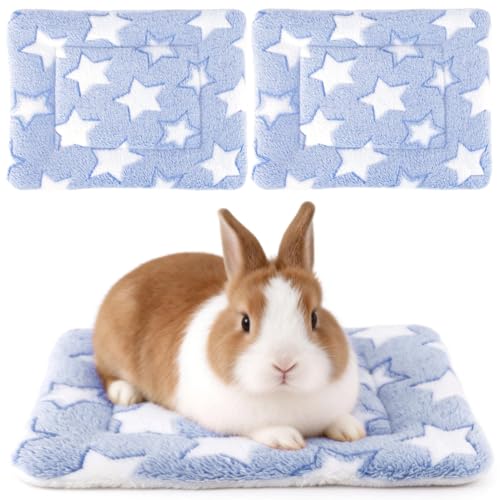 Guinea Pig Bed, 2 Pack (12x10 Inch) Soft Plush Small Animal Bed Mat, Washable Bedding Blanket Sleeping Warm Pad for Bunny, Rat, Ferret, Chinchilla - color: Light Blue