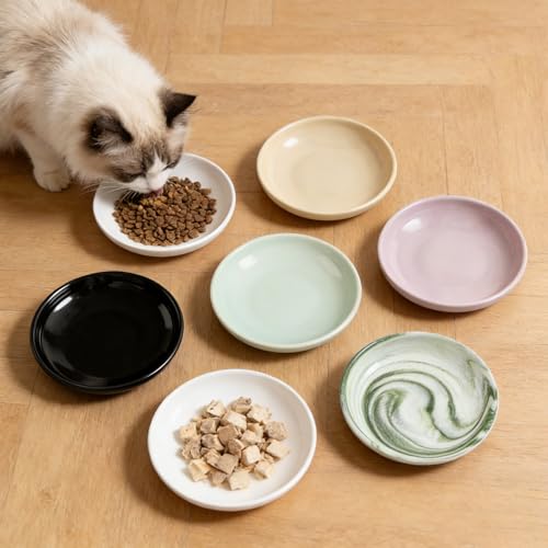 3 PCS Ceramic Cat Bowls, 5.5 in Pet Bowl Cat Dishes for Food and Water, Small Dog Dish(Blue) - color: blue