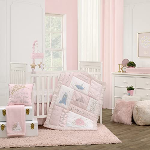 Disney Princess Enchanting Dreams White and Pink Cinderella A Dream is a Wish Your Heart Makes 100% Cotton Photo Op Nursery Fitted Crib Sheet - color: Princess Enchanting Dreams