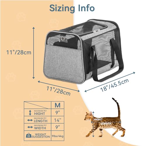 Petsfit Cat Carrier Dog Carriers Airline Approved, 18 x 11 x 11 Soft-Sided Pet Carrier, 3 Carrying Ways, Lightweight, Breathable, Escape Proof, with Adjustable Shoulder Strap and Soft Cushion - color: Z-Gray, size: 18.0"L x 11.0"W x 11.0"H