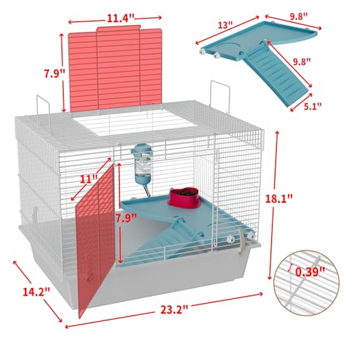 STILLCOVE Small Hamster Cage Indoor, with Water Bottle & Food Bowl | with Platform and Ramp, Heightened Base, Small Animal Houses & Habitats for Rat, Mouse, Gerbil, Dwarf Syrian Teddy Bear Mice