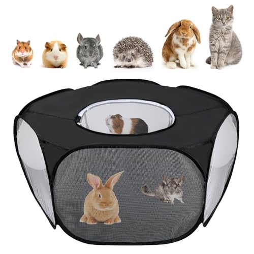 Rypet Guinea Pig Playpen Pop-Up, Outdoor Yard Fence for Pets,Tent Black | Breathable 360° Mesh View, Pops Open Fast, 47 x 15 in Play Space, Folds Flat for Travel, Rabbits Hamsters Hedgehogs - color: Black, style: Enclosed Playpen