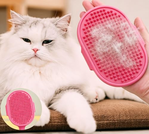 Pet Bath Brush Grooming Glove for Dogs & Cats, Soft Silicone Massage Comb with Gentle Hair Removal, 38g Lightweight Bath Scrubber, Rose Red