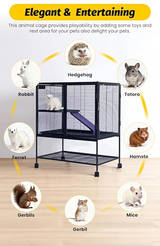 Garvee Metal Small Animal Cage,39 ''H Multi-Level Ferret Cage for Small Animals - Large Hamster Cage with Ramp, Extra Storage Stand, RemovableTray for Chinchilla, Rabbit | Large Hamster Cage with Ramp, Extra Storage Stand, RemovableTray for Chinchilla, Ra