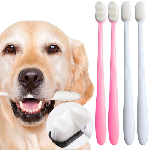Dog Toothbrush Kit 4 Pack, Ultra Soft Pet Tooth Brush for Medium to Large Dogs & Cats, Easy Dental Cleaning - style: Medium to large dogs(4pcs,white-pink)
