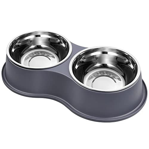 Epetslove Stainless Steel Dog Bowls Double Non-Slip Dog Water and Food Bowl | Pet Feeder Bowls, Dog Dishes, Raised Feeding Design, Double Bowls Set, For Puppies, Medium Dogs and Cats, Outdoor / Indoor - color: 4.Grey, size: Medium-18oz