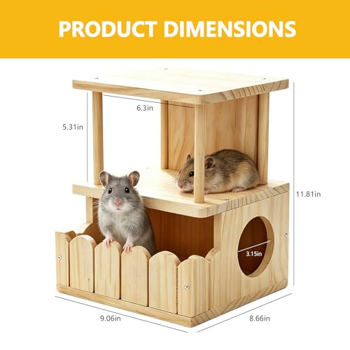 Chinchilla Hideout, Natural Wooden Hamster House Hideout | Double Room Detachable Small Pet House Habitats, Small Animal House Chinchilla Cage Accessories for Squirrel, Sugar Gliders - color: J