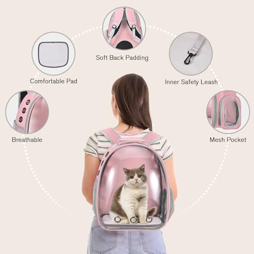 Cat Carrier Backpack, Pet Carrier Backpack Front Pack for Small Medium Cat Puppy Dog Carrier Backpack Bag Space Capsule, Airline-Approved Pet Carrier for Travel Hiking Walking Camping (Pink) - color: Pink