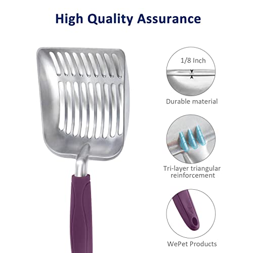 Cat Litter Scoop, Aluminum Alloy Sifter, Kitty Metal Scooper, Deep Shovel, Long Handle, Poop Sifting, Kitten Pooper Lifter, Durable, Heavy Duty, for Litter Box - color: FLAT Aluminum \ #07 Violet Handle, size: Small