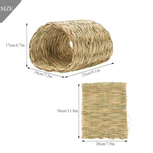 Hamiledyi Rabbit Grass Tunnel,Rabbit Grass Bed Natural Straw Woven Mat Winter Warm Hideaway Hut for Bunny Gerbil Ferrets Chinchilla Guinea Pig - size: Medium(9.1x7.5x6.7in)