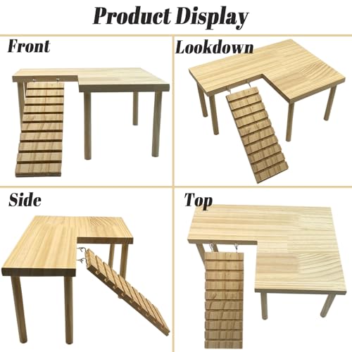 Wooden Hamster Platform with Legs, Small Syrian Hamsters Climbing Platforms with Ramp Kit Wood Ladder Bridge Rat Playing Toy Standing Table Gerbil Cage Accessories - size: Small