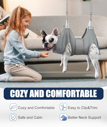 Kkiimatt Dog Grooming Hammock Harness, M Size Grooming Sling Restraint for Nail Trim, Silver Gray Holder Hanger for Grooming with Thick Neck Support - size: M (45 LB Max) Silver Grey 8-15in