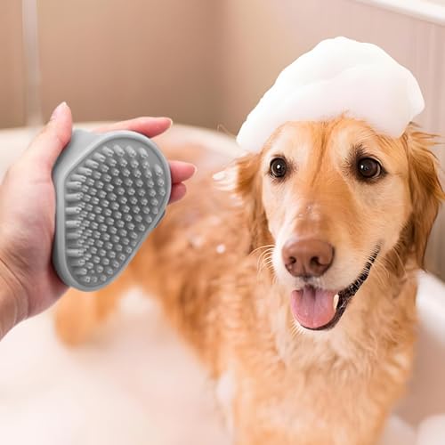 Dog Shampoo Brush with Adjustable Ring Handle Soft Bristles Shedding | Cat Dog Scrubber Massager Brush for Shower Home Grooming Pet Salon Daily Care - color: Gray
