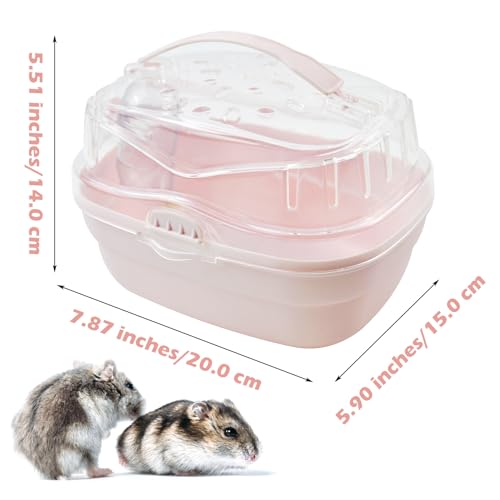 Hamster Carrier Cage with Water Bottle,Portable Hamsters Travel Cage Plastic Guinea Pig Carrying Cases Small Animal Carry Cage for Dwarf Hamsters Chinchillas Hedgehog Mouse(Pink) - color: 【Pink】