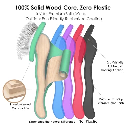 Wooden Long Pin Slicker Brush for Large Dog, Poodles & Doodles Long Hair | Grooming, Fluff & Detangle Heavy Dense Wavy Curly Coats to Easily Prevent Severe Hair Matting During Shedding Seasons - color: Green