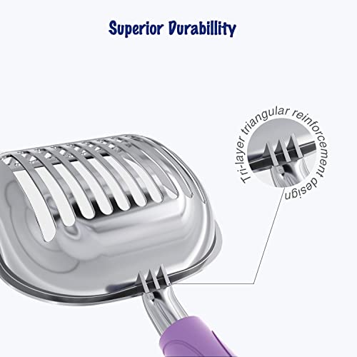 Cat Litter Scoop, Aluminum Alloy Sifter, Kitty Metal Scooper, Deep Shovel, Long Handle, Poop Sifting, Kitten Pooper Lifter, Durable, Heavy Duty, for Litter Box - color: POLISHED Aluminum \ #07 Violet Handle, size: Small
