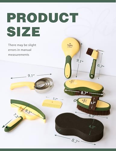 Horse Grooming Kit, 9 Piece Grooming Brush Set with Silicone Curry Comb for Bathing & Shedding Pasture Glow - color: Pasture Glow
