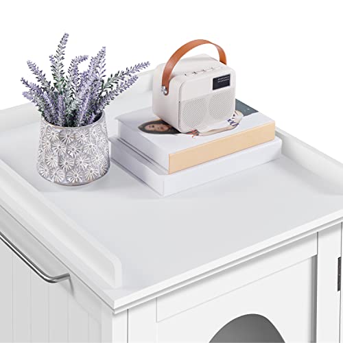 Yaheetech Cat Litter Box Enclosure, Hidden Litter Box Furniture with Side Towel Bar, Wooden Cat Washroom, Storage Cabinet, Indoor Pet House, Side Table Nightstand, White - color: White, size: 19″ L × 21″ W × 23″ H