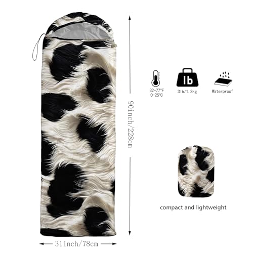 QOOMO Camping Sleeping Bags,3 Season Warm & Cool Weather,Lightweight,Waterproof Sleeping Bags for Adults & Kids,Traveling,and Outdoors,Camping Gear Equipment - color: cow print