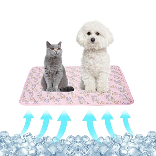Pet Cooling Mat Cat Dog Cushion Pad Summer Cool Down Comfortable Soft for Pets and Adults (S, Pink) - color: Pink Rabbit, size: S: 15.5'' x 19.5''