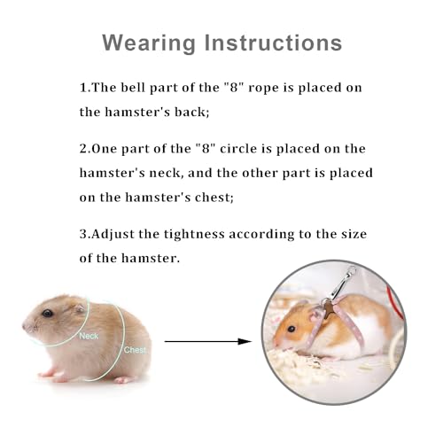 Hypeety Syrian Hamster Leash Harness Set Adjustable Training Walking Lead | Adjustable 3.14-7.07'' chest, 32.60'' lengh, soft nylon leash with finder bells, for hamster/rat/gerbil, easy to put on, pink - color: Nylon Pink 32.7"